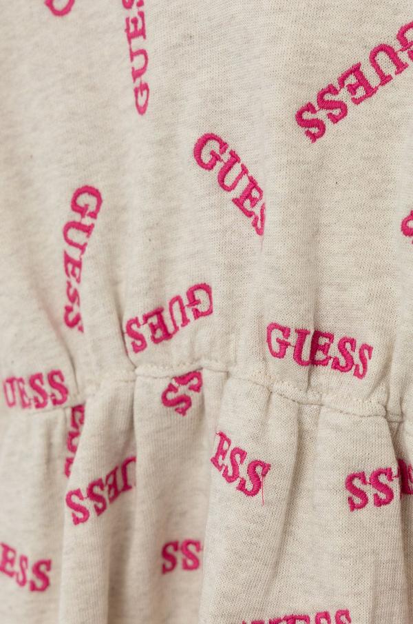 Dětské bavlněné šaty Guess krémová barva, mini, áčkové