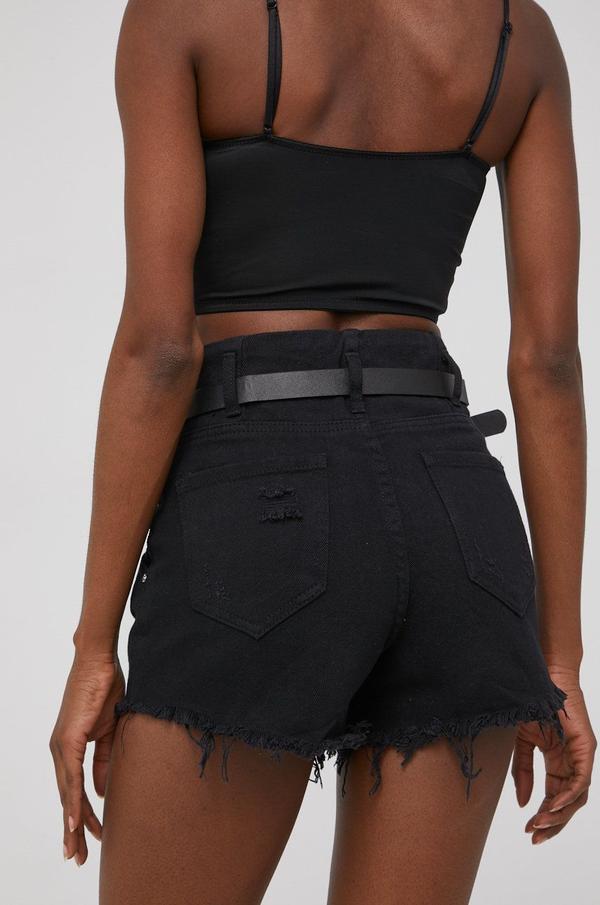 Džínové šortky Answear Lab x limitovaná festivalová kolekce BE BRAVE dámské, černá barva, hladké, high waist
