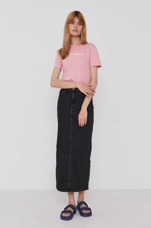 Džínová sukně Calvin Klein Jeans černá barva, midi, jednoduchá