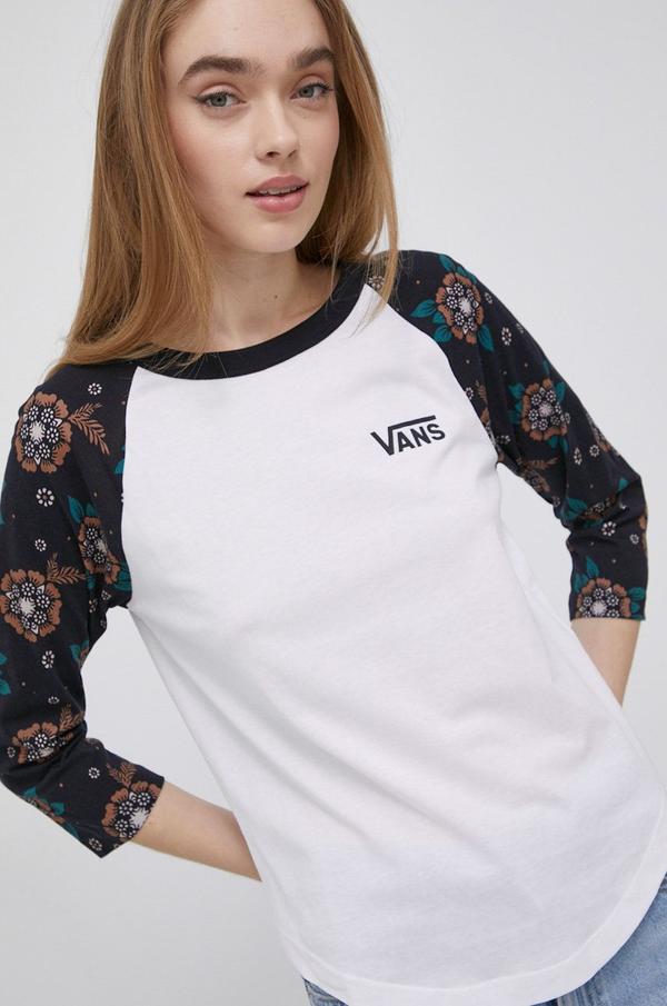 Bavlněné tričko s dlouhým rukávem Vans bílá barva