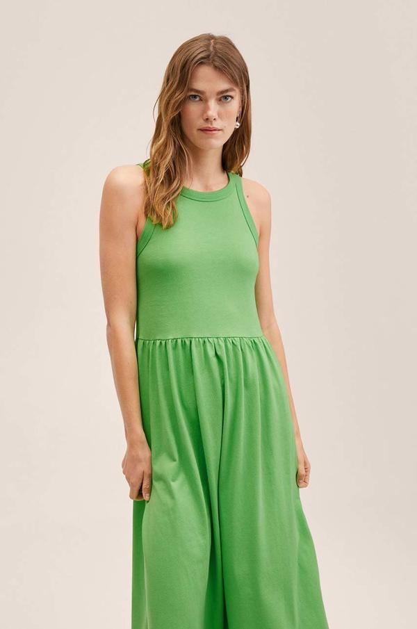 Bavlněné šaty Mango Sando zelená barva, midi