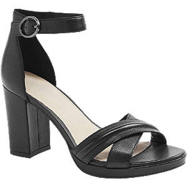 Černé kožené sandály na podpatku 5th Avenue