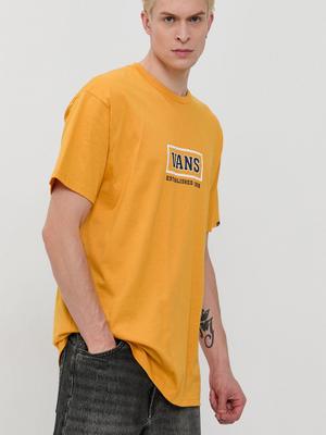 Bavlněné tričko Vans žlutá barva, s potiskem