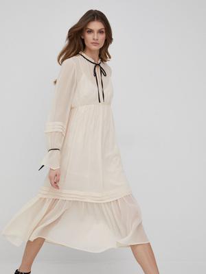Šaty Sisley béžová barva, midi, áčková