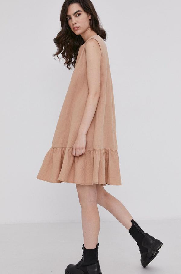 Bavlněné šaty Answear Lab béžová barva, mini, oversize