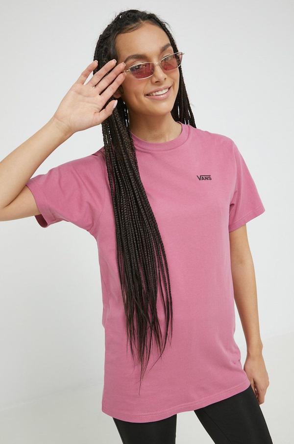 Bavlněné tričko Vans fialová barva