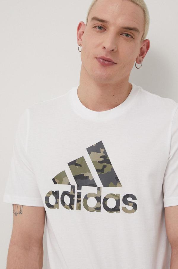 Bavlněné tričko adidas HE2371 bílá barva, s potiskem