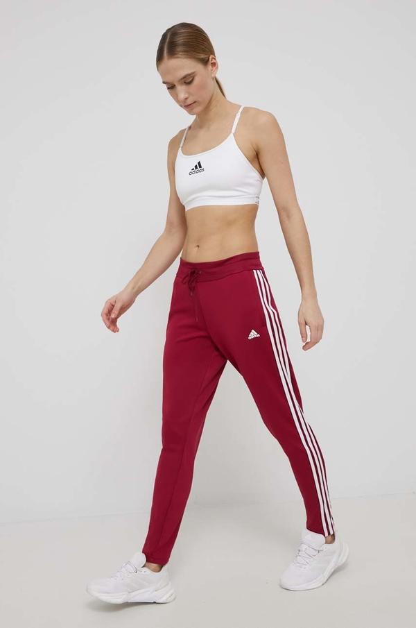 Tréninkové kalhoty adidas HE9261 dámské, vínová barva, přiléhavé, high waist