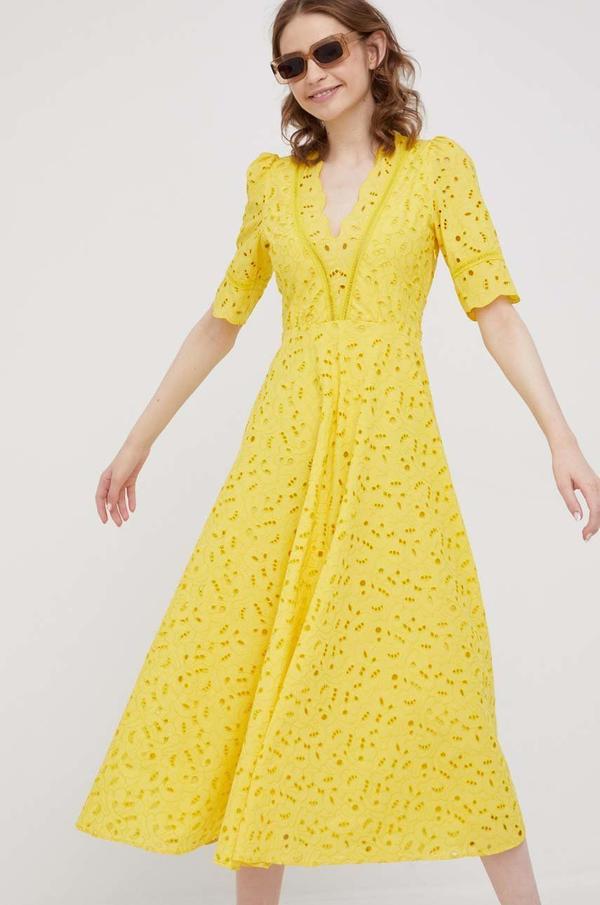 Bavlněné šaty Pennyblack žlutá barva, midi