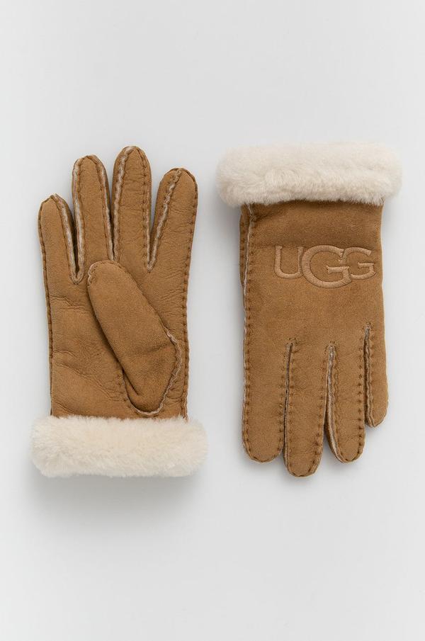 Semišové rukavice UGG dámské, hnědá barva