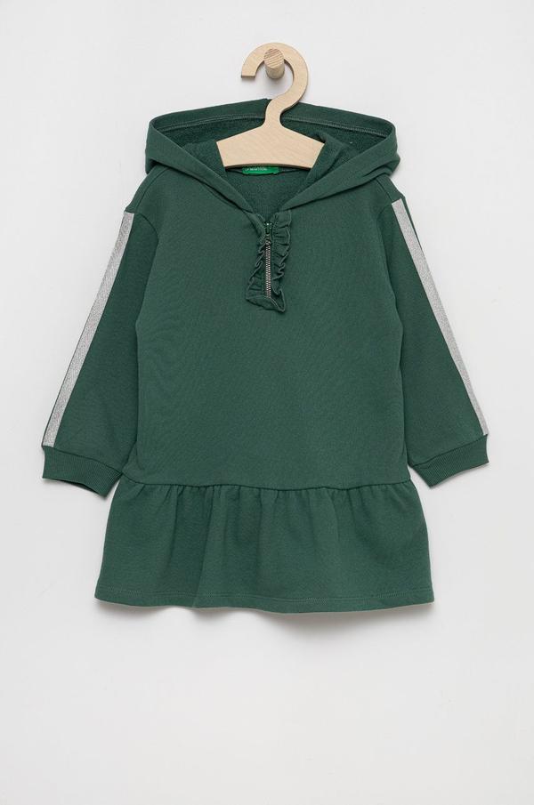 Dívčí šaty United Colors of Benetton zelená barva, mini, jednoduché