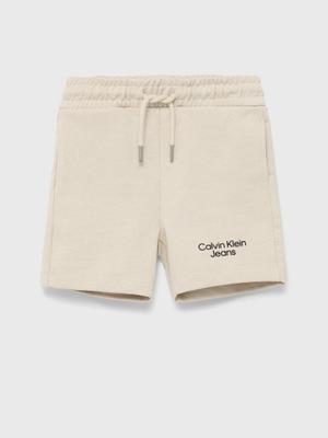 Dětské bavlněné šortky Calvin Klein Jeans béžová barva, nastavitelný pas