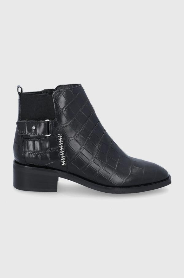 Kožené kotníkové boty Aldo dámské, černá barva, na plochém podpatku