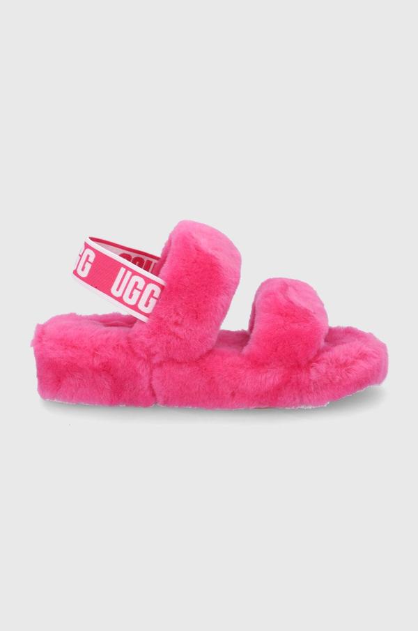 Vlněné pantofle UGG růžová barva