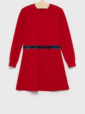 Dívčí šaty Tommy Hilfiger červená barva, mini, áčkové