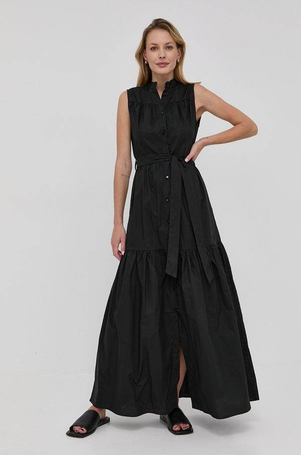 Bavlněné šaty Silvian Heach černá barva, maxi, áčková