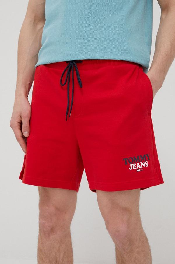 Bavlněné šortky Tommy Jeans pánské, červená barva