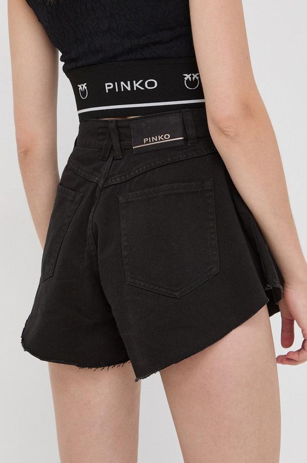 Džínové šortky Pinko dámské, černá barva, hladké, high waist