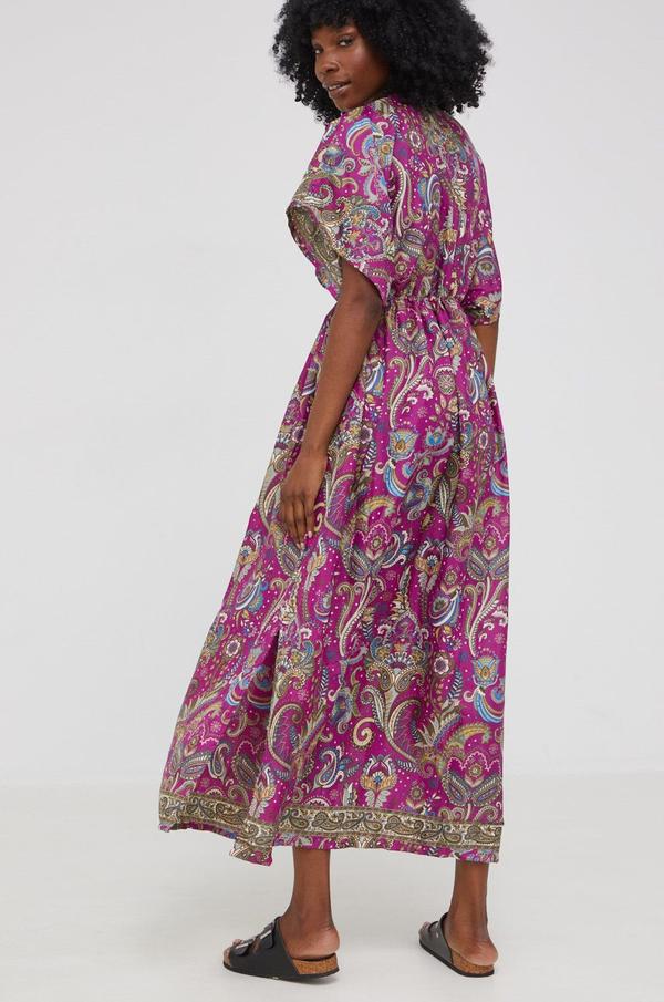 Hedvábné šaty Answear Lab Silk Blended fialová barva, maxi
