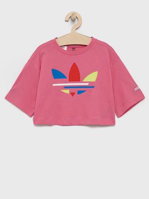 Dětské bavlněné tričko adidas Originals H32350 růžová barva