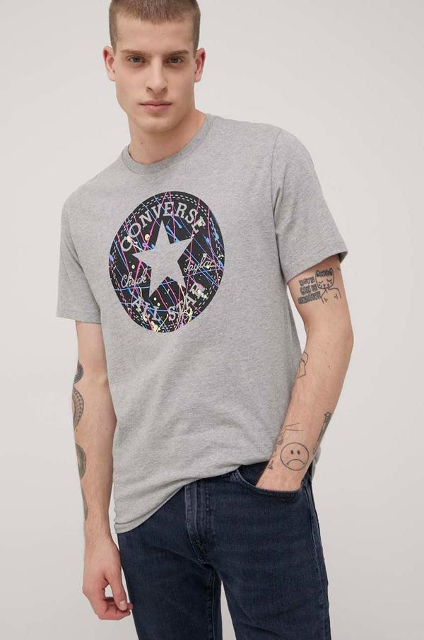 Bavlněné tričko Converse šedá barva, melanžový