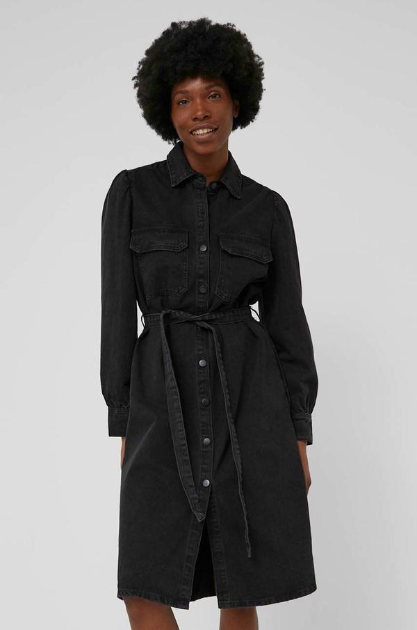 Džínové šaty Answear Lab černá barva, mini, jednoduchý