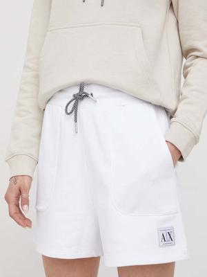 Bavlněné šortky Armani Exchange dámské, bílá barva, s aplikací, high waist