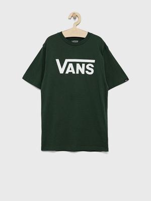 Dětské bavlněné tričko Vans zelená barva, s potiskem
