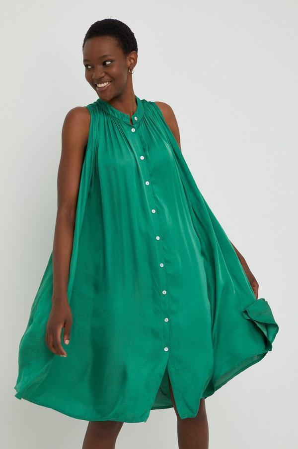 Šaty s hedvábím Answear Lab Silk Blendhand Was zelená barva, mini, oversize