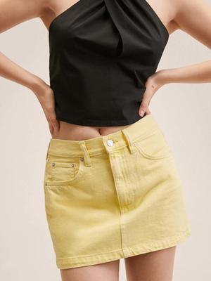 Džínová sukně Mango Mom80 žlutá barva, mini